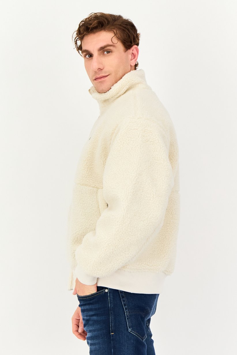 Calvin Klein Jeans Men Long Sleeve Brand Logo Sherpa Jacket, Off White 2