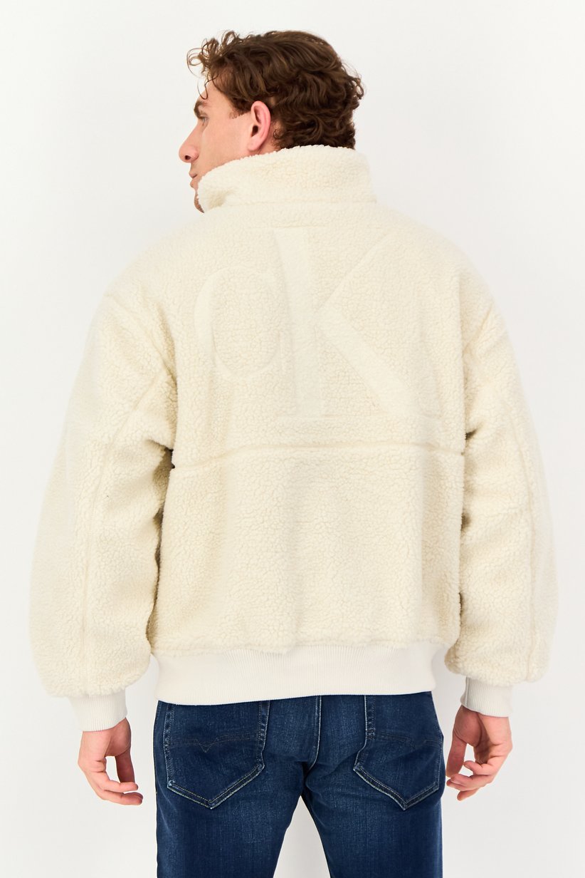 Calvin Klein Jeans Men Long Sleeve Brand Logo Sherpa Jacket, Off White 3