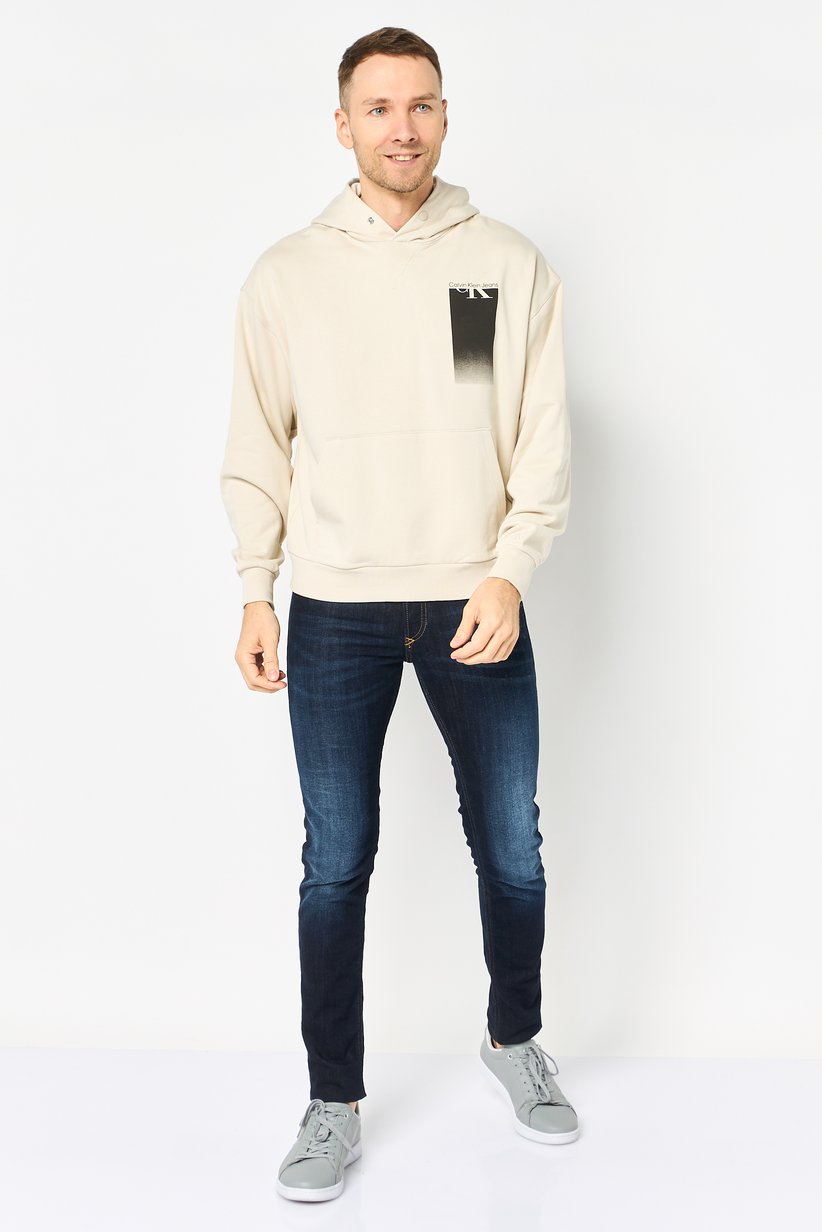 Calvin Klein Jeans Men Long Sleeve Brand Logo Hoodie, Beige 3