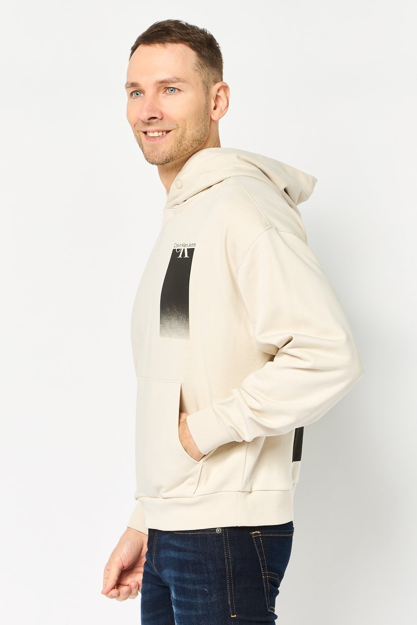 Calvin Klein Jeans Men Long Sleeve Brand Logo Hoodie, Beige 2