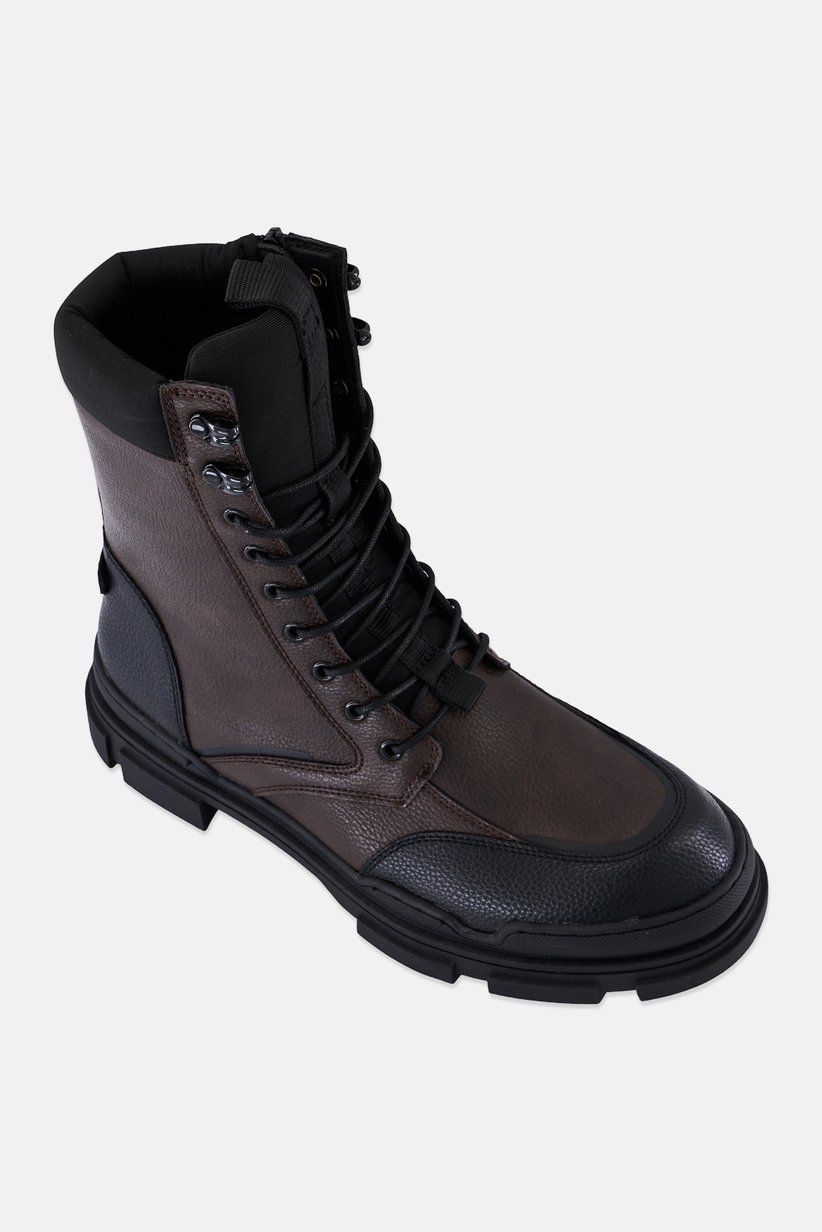 Buy DKNY Men Side Zip Tall Rubber Lug Sole Boots, Brown  display picture 1