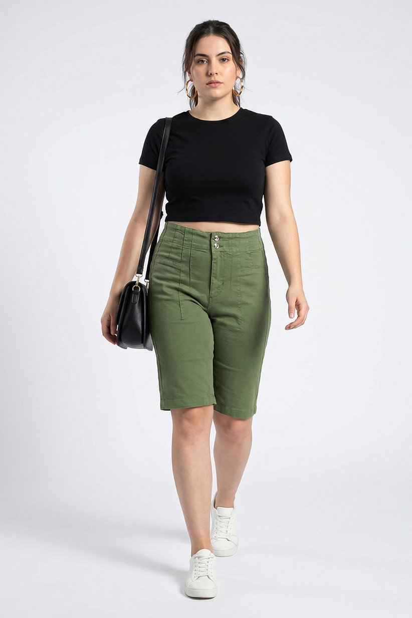 Short En Jean Forever 21 – Taille Haute, Couleur Khaki, Décontracté