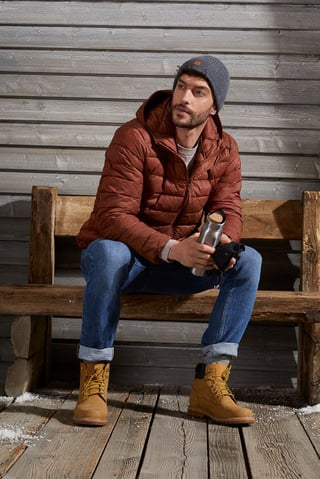 Men Hooded Long Sleeve Quilted Jacket, Rust Brown