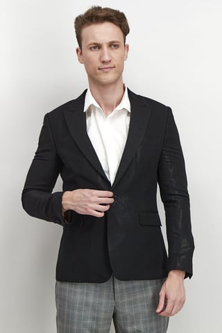 Men Slim Fit Textured Blazer, Black