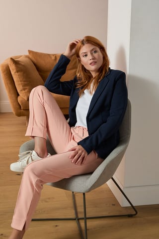 Women Regular Fit Textured Notch Collar Blazer, Navy