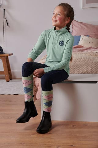 Kids Girl High Neck Long Sleeve Riding Shirt, Mint Green