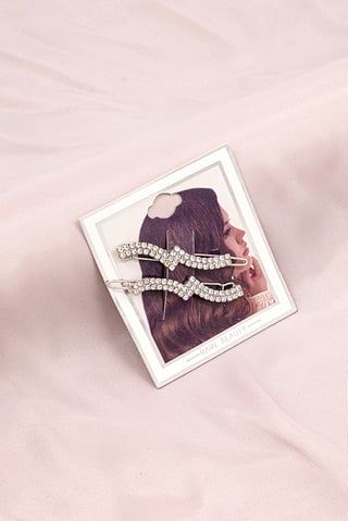 Women 2 Piece Rhinestone Barrett, Silver