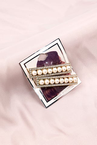 Women And Pearl Hair Barrette, Gold