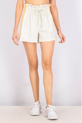 Women Drawstring Two Tone Basic Shorts, Light Grey