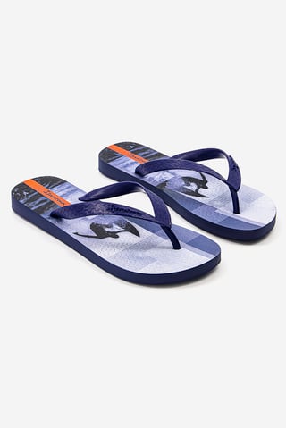 Women Graphic Print Slip On Slippers, Blue and Orange