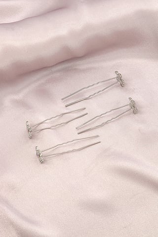 4 Pieces Rhinestone Flower Clip, Silver