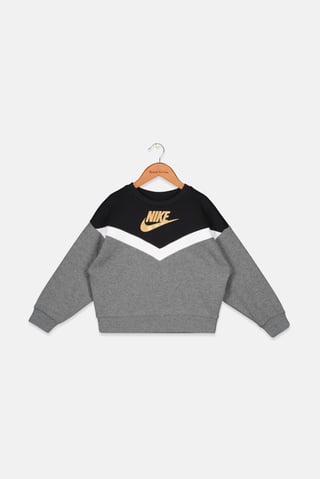 Kids Girl Crew Neck Long Sleeve Brand Logo Sweatshirt, Grey and Black