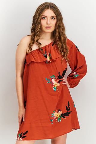 Women Delphine One Shoulder Dress, Copper