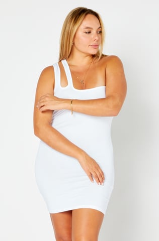 Women One Shoulder Cut Out Mini Dress, White