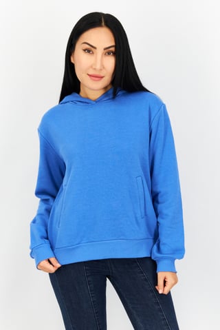 Women Hooded Plain Sweatshirt, Blue