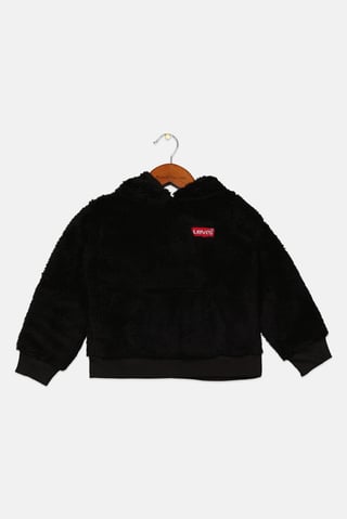Toddlers Girl Hooded Long Sleeves Brand Logo Sweater, Black