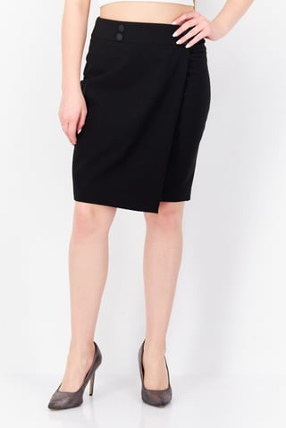 Women Petite Plain Midi Skirt, Black