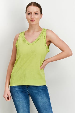 Women V-Neck Sleeveless Textured Top, Lime