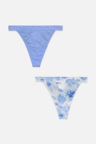 Women 2 Pieces Tie Dye And Solid Thong Panty, Blue