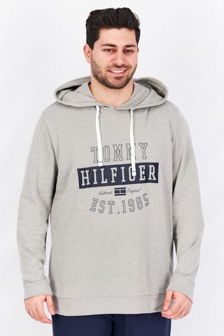 Men Hooded Brand Logo Long Sleeves Sweatshirt Sleepwear, Grey Heather