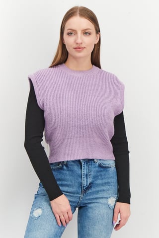 Women Crew Neck Knitted Sweater Vest, Light Purple