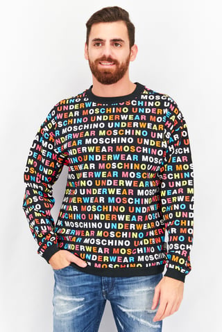 Men Crew Neck Long Sleeve Allover Print Sweatshirt, Black Combo