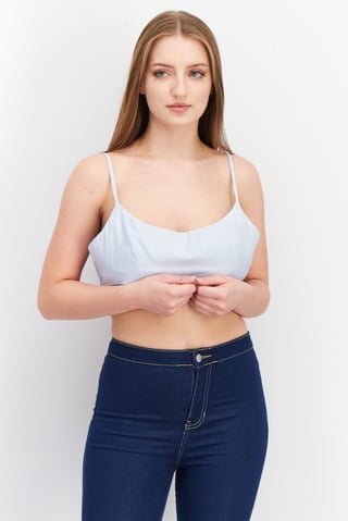 Women Scoop Neck Sleeveless Plain Crop Top, Light Blue