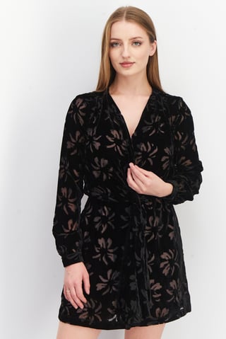 Women Textured Mini Wrap Up Dress, Black