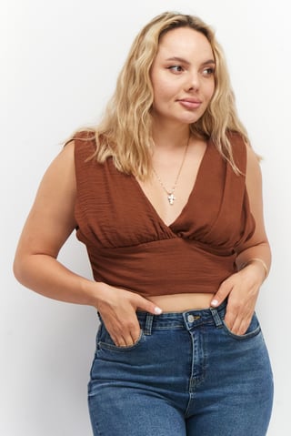 Asos Design Women Plunge Sleeveless Solid Top, Brown