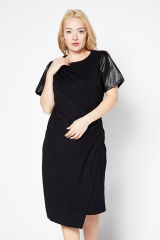 Women Solid Wrap Front Mini Dress, Black