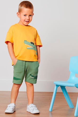 Kids Boy Graphic Print Basic Shorts, Grass Green