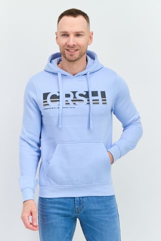 Men Hooded Brand Logo Long Sleeve Sweatshirt, Light Blue