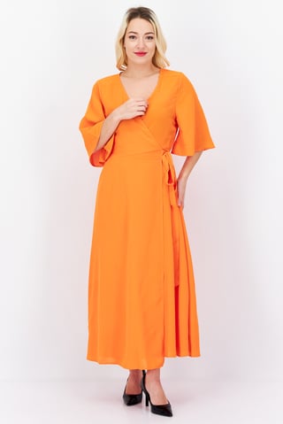 Women Plain Maxi Dress, Orange