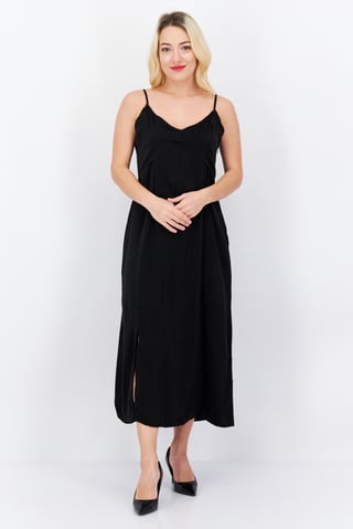 Women Solid Midi Casual Dress, Black