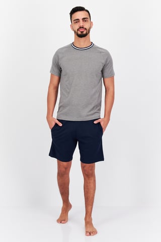 Men 2 Pcs Heather Top And Bottom Pajama Set, Grey/Navy