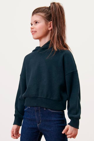 Kids Girl Long Sleeve Textured Hoodies, Navy