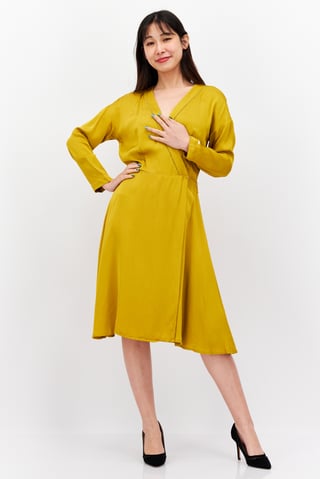 Women Solid A-Line Dress, Mustard