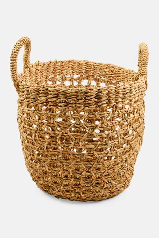 Round Basket With Handles 30 H x 28 L cm, Beige