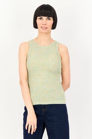 Women Crew Neck Ribbed Sleeveless Tank Top, Multicolor