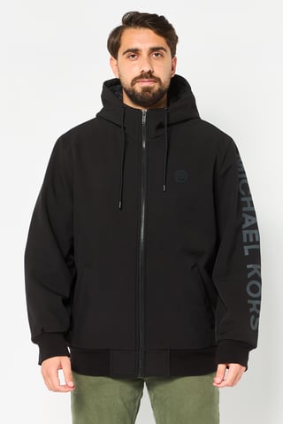 Men Brand Logo Hooded Parka Jacket, Black