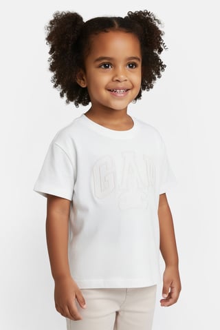 Toddlers Girl Embroidered Logo Short Sleeve Top, White