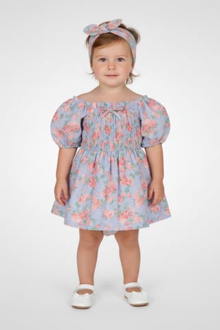 Toddlers Girl 3 Pieces Floral Pattern Dress And Panty With Headband Set, Multicolor