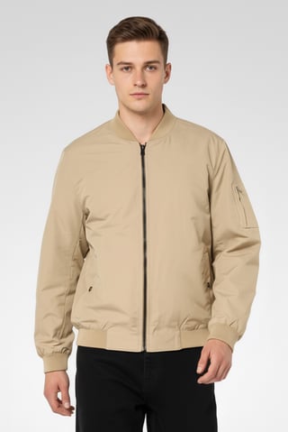 Men Plain Bomber Jacket, Khaki