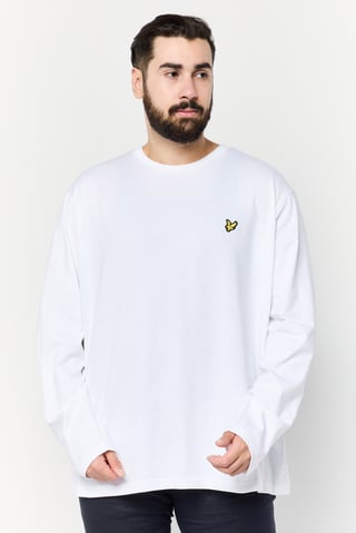 Men Crew Neck Long Sleeve Embroidered Logo T-Shirt, White