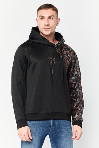 Men Brand Logo Long Sleeves Hooded Sweatshirt, Black
