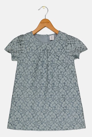 Toddlers Girl Textured Short Sleeves Dress, Slate Blue