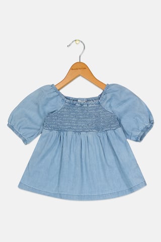 Toddlers Girl Textured Dress, Slate Blue