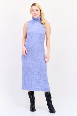 Women Knitted Sweater Dress, Heather Blue