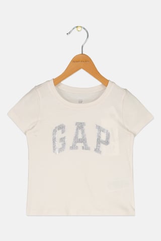 Toddlers Girl Brand Logo Short Sleeves T-Shirt, Beige