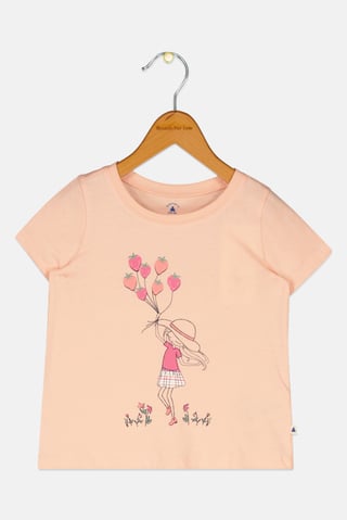 Toddlers Girl Graphic Print Short Sleeves T-Shirt, Peach